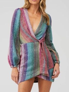 SAYLOR Multicolor Sequin Stripe Mini Dress - Pink, Purple, Teal, Green